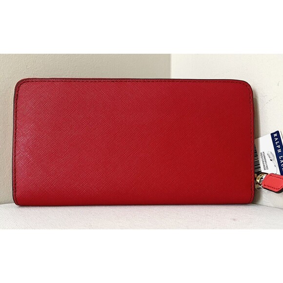 New Ralph Lauren Accordion Zip Wallet Leather Red - Picture 3 of 4